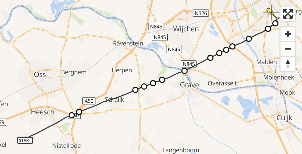 Routekaart van de vlucht: Lifeliner 3 naar Radboud Universitair Medisch Centrum