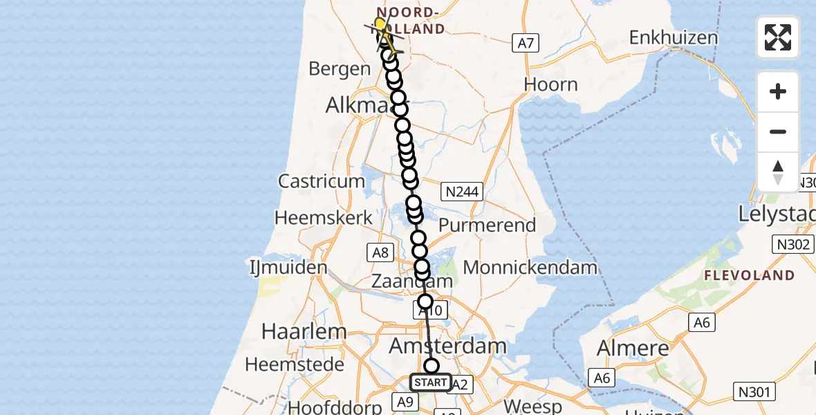 Routekaart van de vlucht: Lifeliner 1 naar Oudkarspel