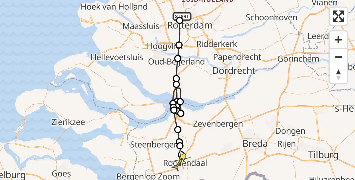 Routekaart van de vlucht: Lifeliner 2 naar Roosendaal