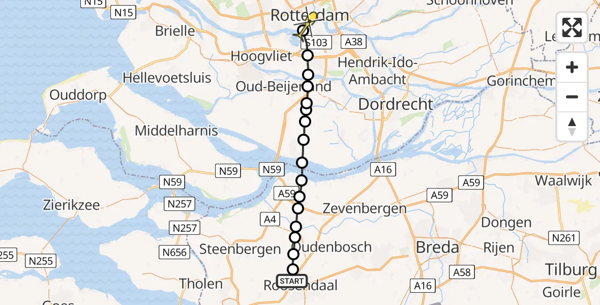 Routekaart van de vlucht: Lifeliner 2 naar Erasmus MC