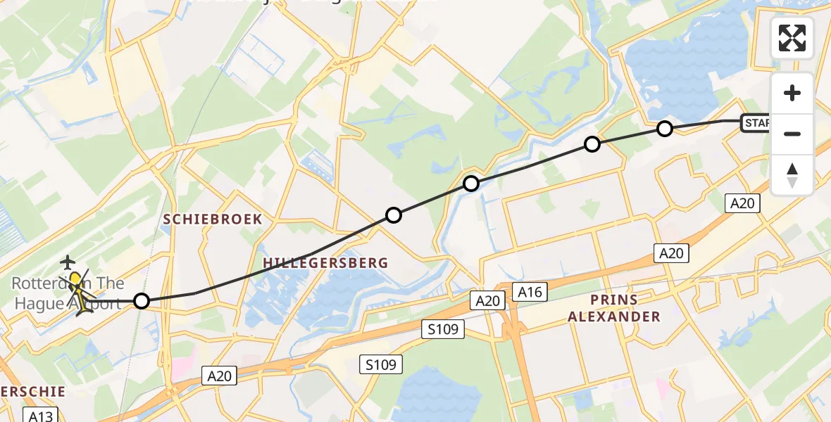 Routekaart van de vlucht: Lifeliner 2 naar Rotterdam The Hague Airport