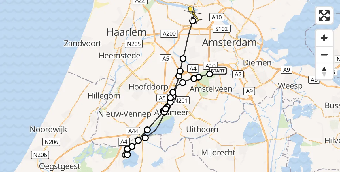 Routekaart van de vlucht: Lifeliner 1 naar Amsterdam Heliport