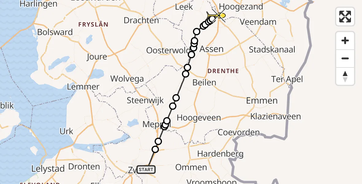 Routekaart van de vlucht: Lifeliner 4 naar Groningen Airport Eelde