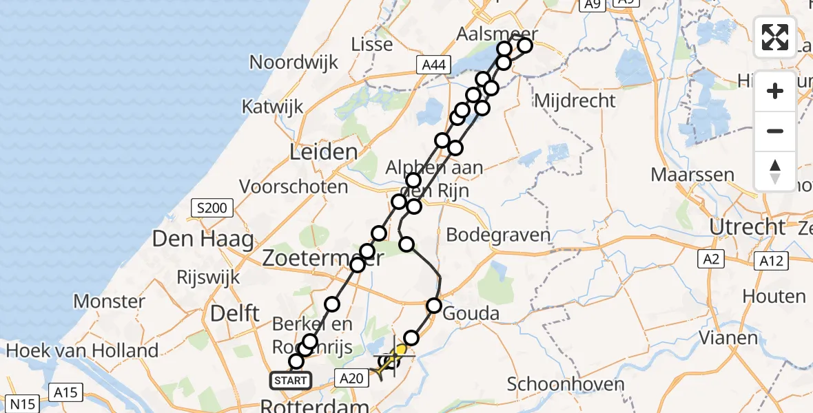 Routekaart van de vlucht: Lifeliner 2 naar Rotterdam