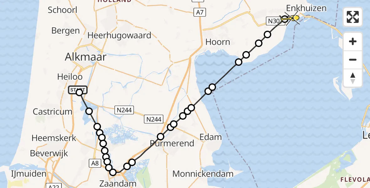 Routekaart van de vlucht: Lifeliner 1 naar Bovenkarspel