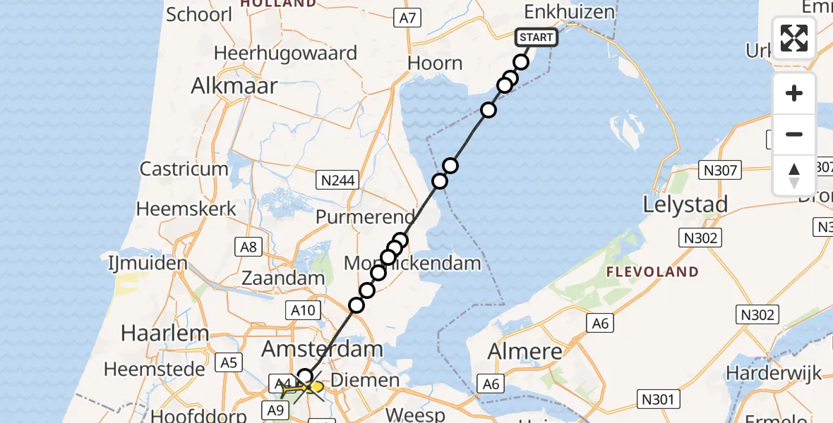 Routekaart van de vlucht: Lifeliner 1 naar VU Medisch Centrum Amsterdam