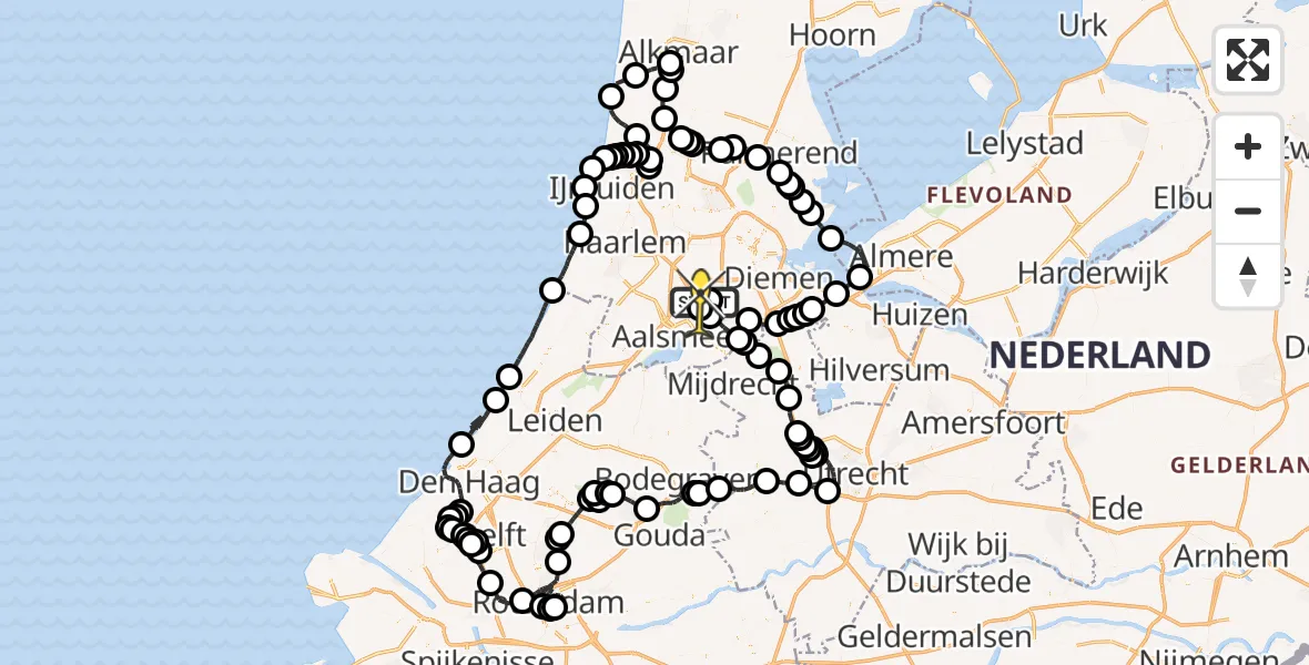 Routekaart van de vlucht: Politieheli naar Schiphol