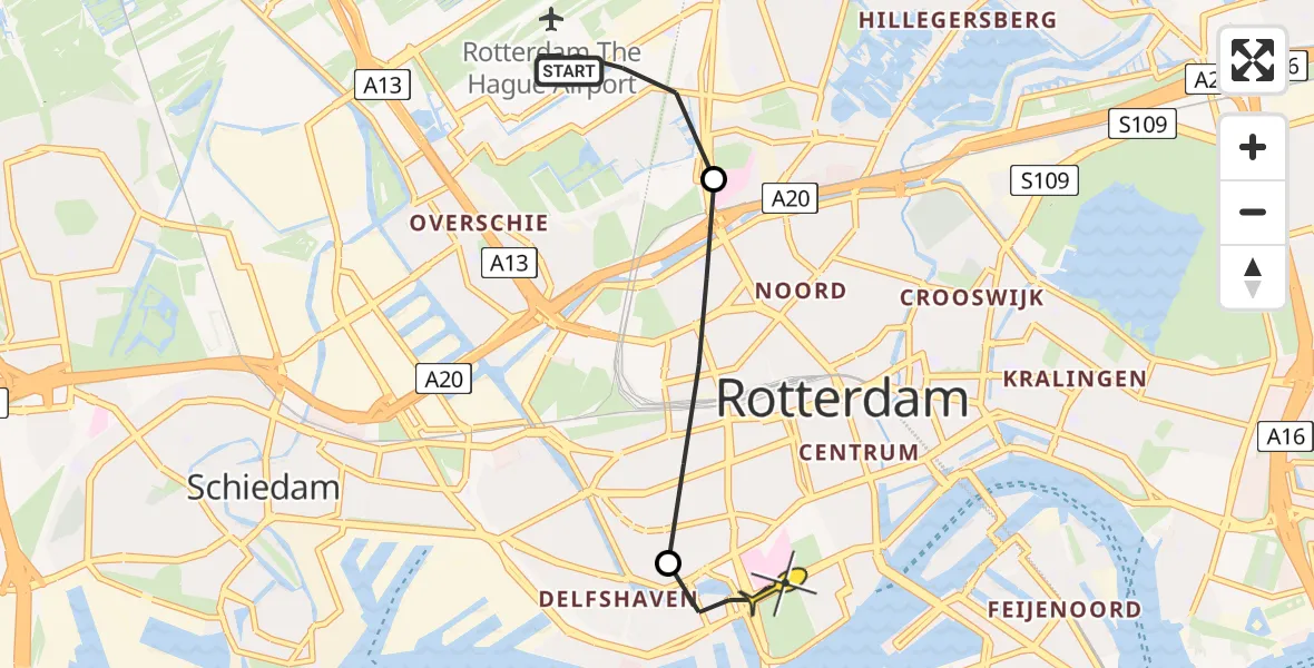 Routekaart van de vlucht: Lifeliner 2 naar Erasmus MC