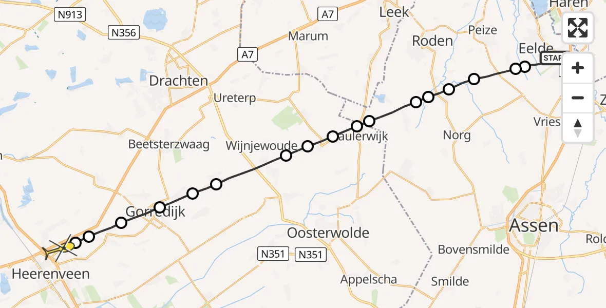 Routekaart van de vlucht: Lifeliner 4 naar Heerenveen