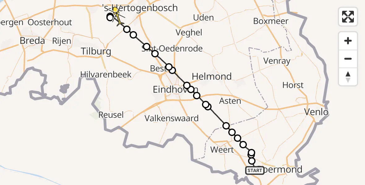 Routekaart van de vlucht: Lifeliner 3 naar Helvoirt