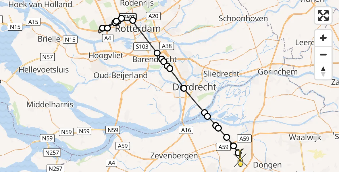 Routekaart van de vlucht: Lifeliner 2 naar Oosterhout