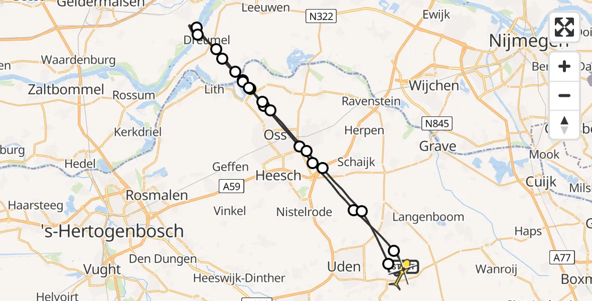 Routekaart van de vlucht: Lifeliner 3 naar Vliegbasis Volkel