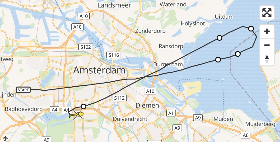 Routekaart van de vlucht: Lifeliner 1 naar VU Medisch Centrum Amsterdam