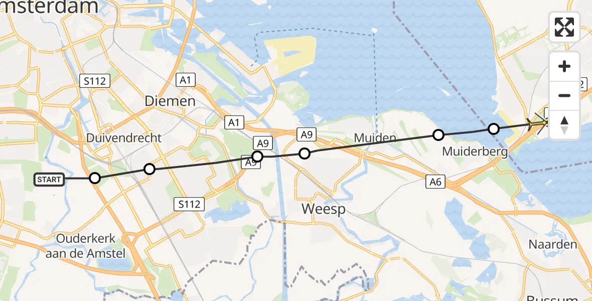 Routekaart van de vlucht: Politieheli naar Almere