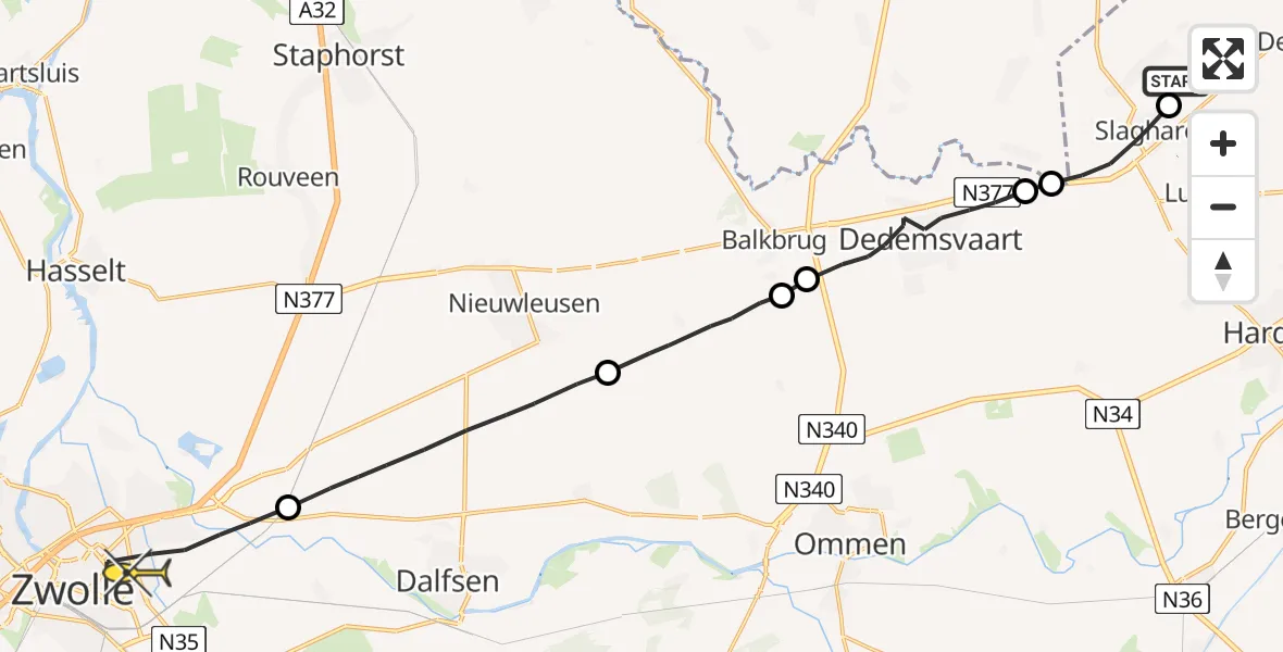 Routekaart van de vlucht: Lifeliner 4 naar Zwolle