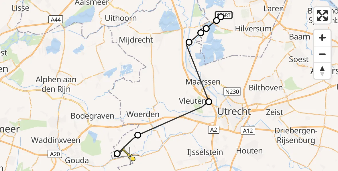 Routekaart van de vlucht: Politieheli naar Hekendorp