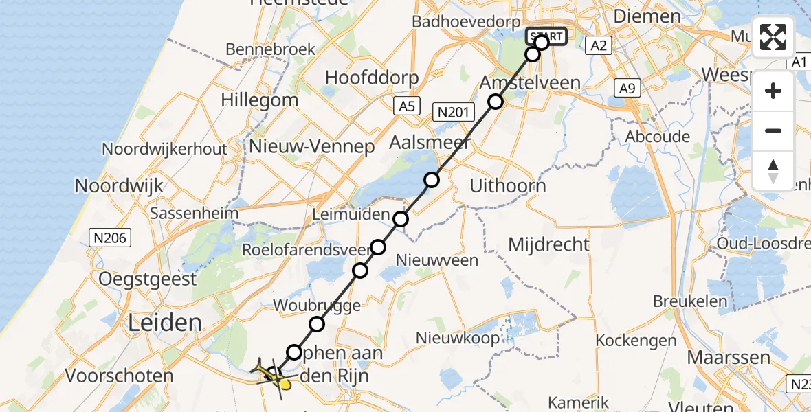 Routekaart van de vlucht: Lifeliner 1 naar Hazerswoude-Rijndijk