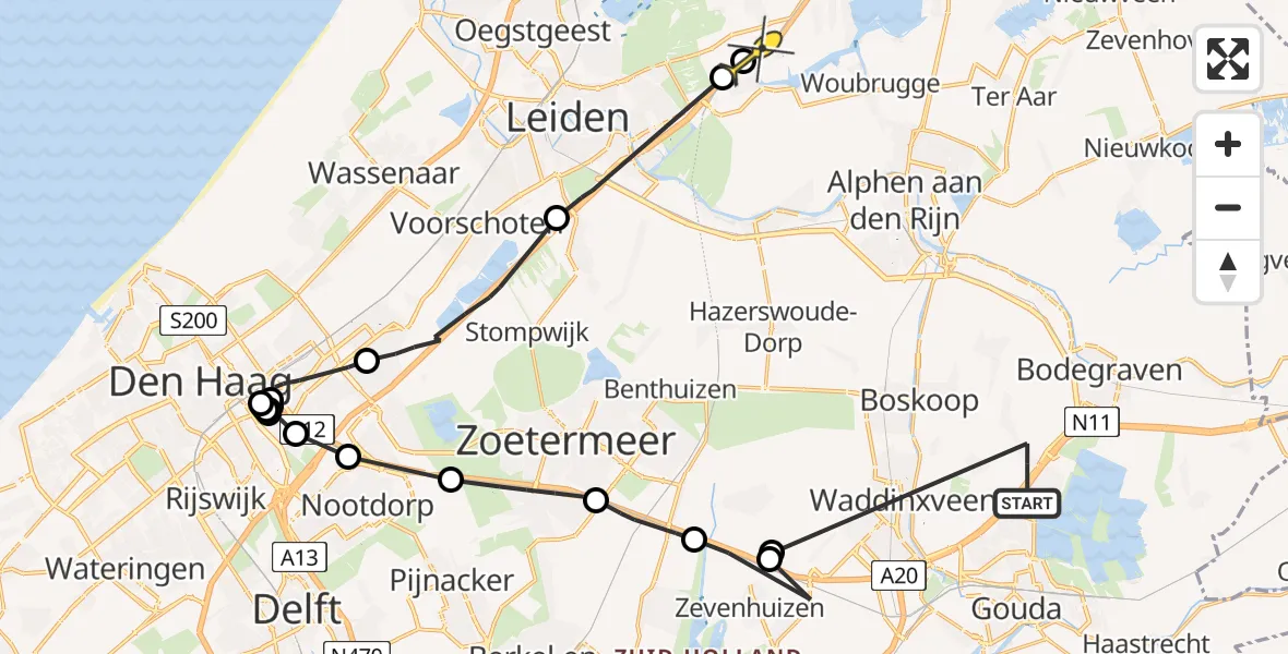 Routekaart van de vlucht: Politieheli naar Rijpwetering