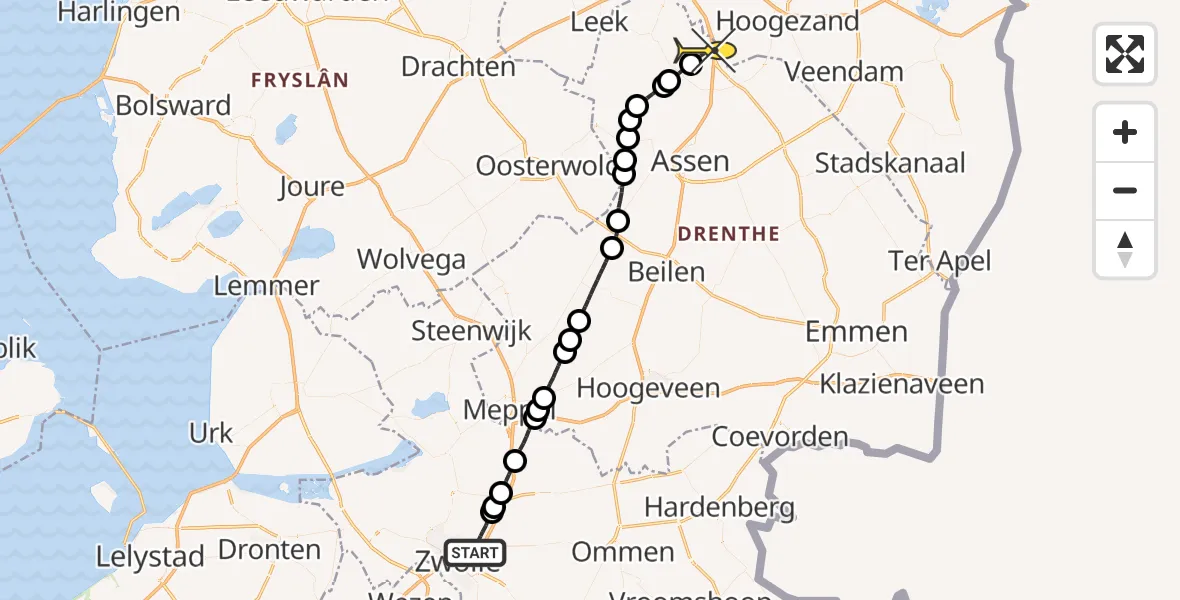 Routekaart van de vlucht: Lifeliner 4 naar Groningen Airport Eelde