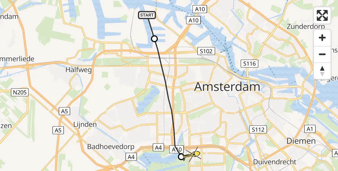 Routekaart van de vlucht: Lifeliner 1 naar VU Medisch Centrum Amsterdam