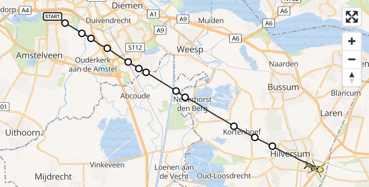 Routekaart van de vlucht: Lifeliner 1 naar Hilversum