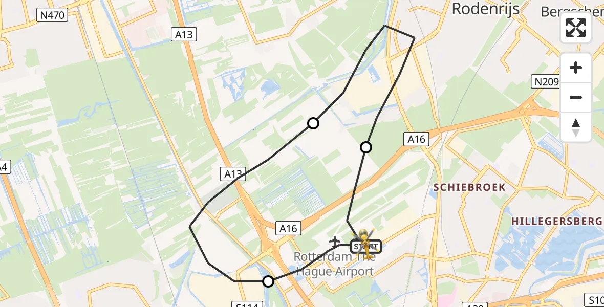 Vluchtroute Traumahelikopter Rotterdam The Hague Airport - Rotterdam The Hague Airport, 03 juni 2023, 16:14