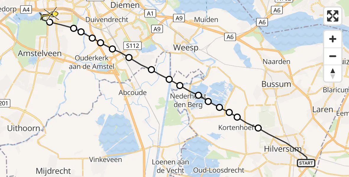 Routekaart van de vlucht: Lifeliner 1 naar VU Medisch Centrum Amsterdam