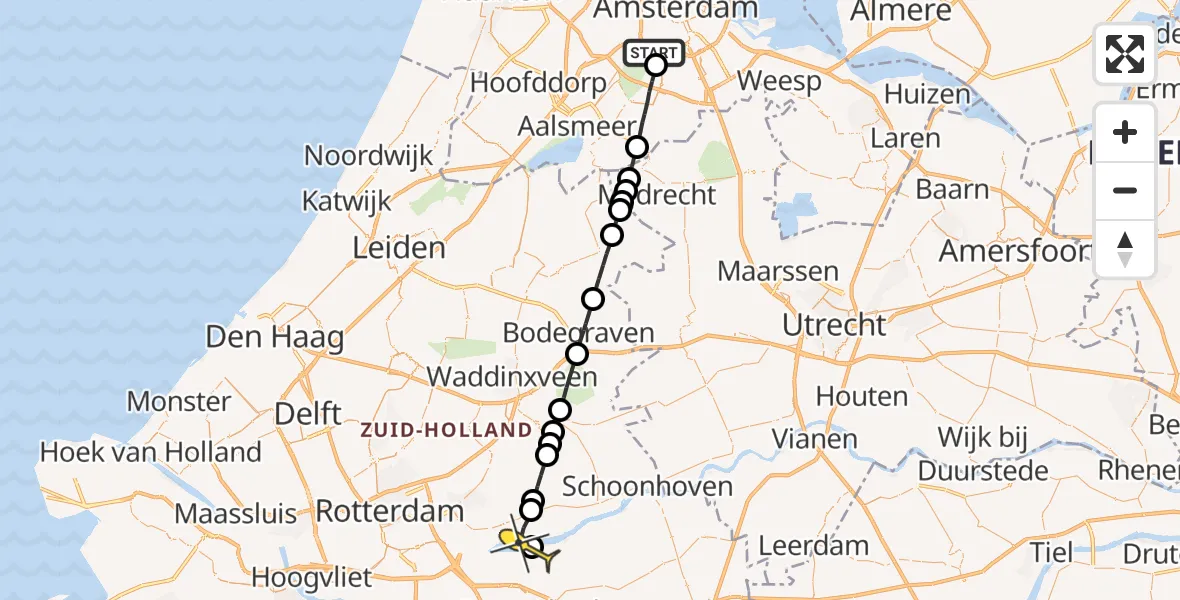 Routekaart van de vlucht: Lifeliner 1 naar Nieuw-Lekkerland