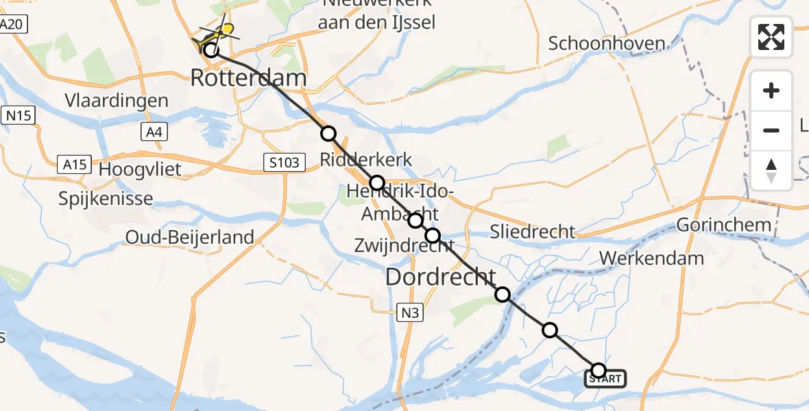 Routekaart van de vlucht: Lifeliner 2 naar Rotterdam The Hague Airport