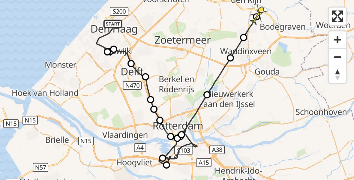 Routekaart van de vlucht: Politieheli naar Alphen aan den Rijn