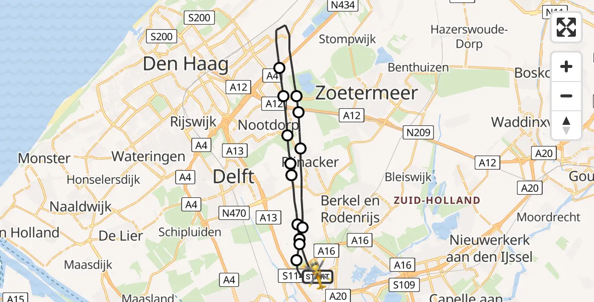 Vluchtroute Traumahelikopter Rotterdam The Hague Airport - Rotterdam The Hague Airport, 03 juni 2023, 18:53