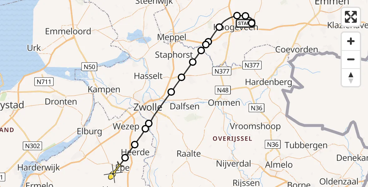 Routekaart van de vlucht: Politiehelikopter naar Epe