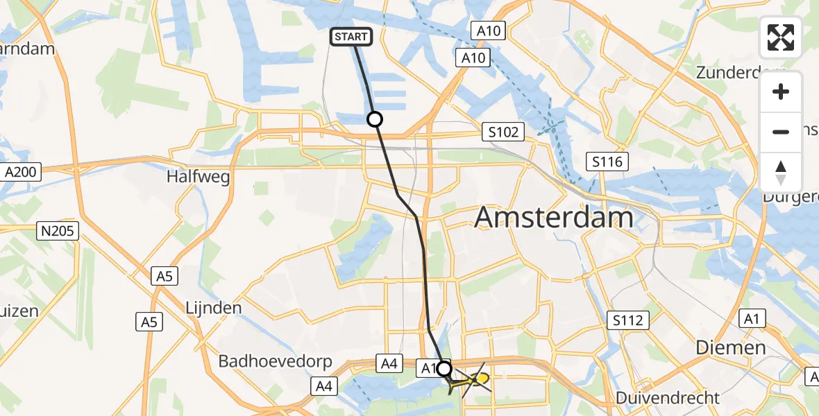 Routekaart van de vlucht: Lifeliner 1 naar VU Medisch Centrum Amsterdam