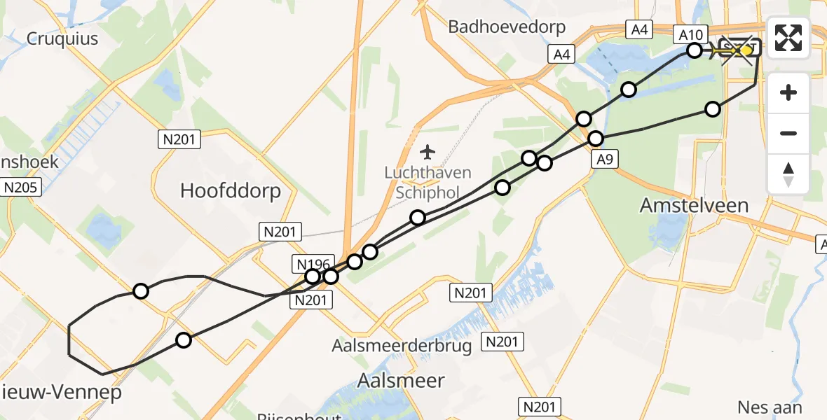 Routekaart van de vlucht: Lifeliner 1 naar VU Medisch Centrum Amsterdam