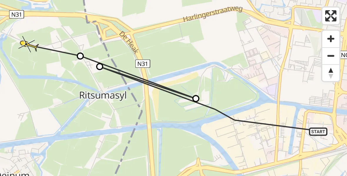 Routekaart van de vlucht: Ambulanceheli naar Marsum