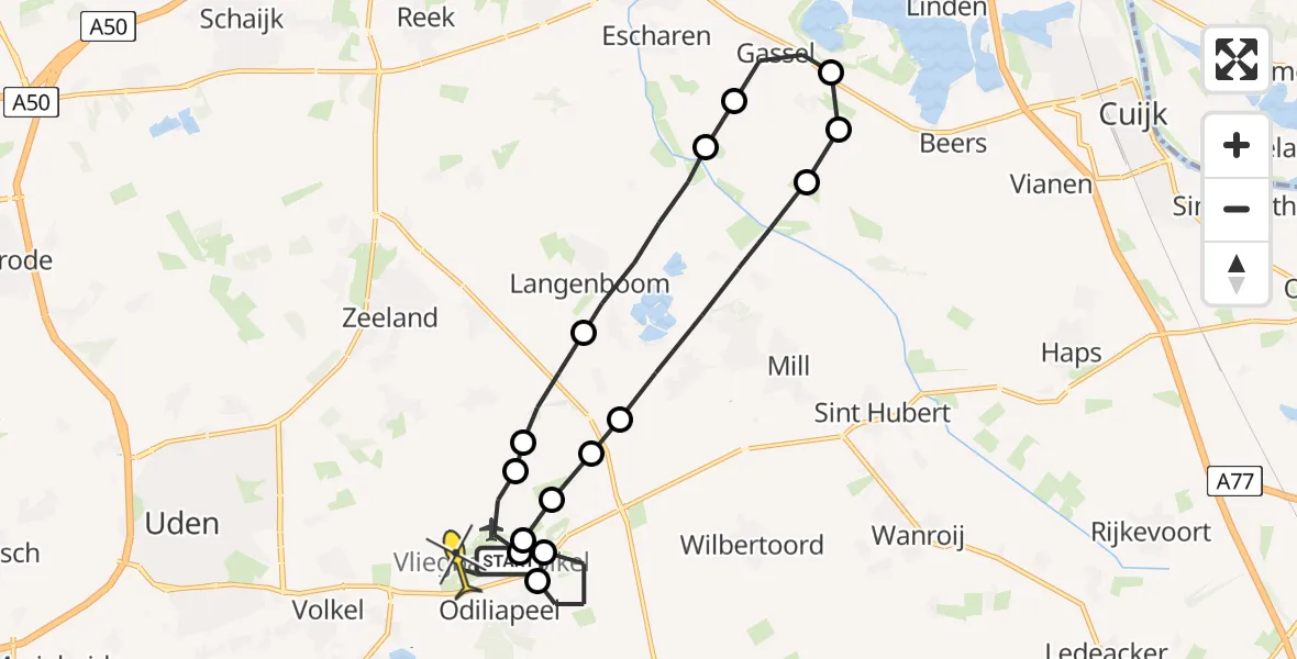 Routekaart van de vlucht: Lifeliner 3 naar Vliegbasis Volkel