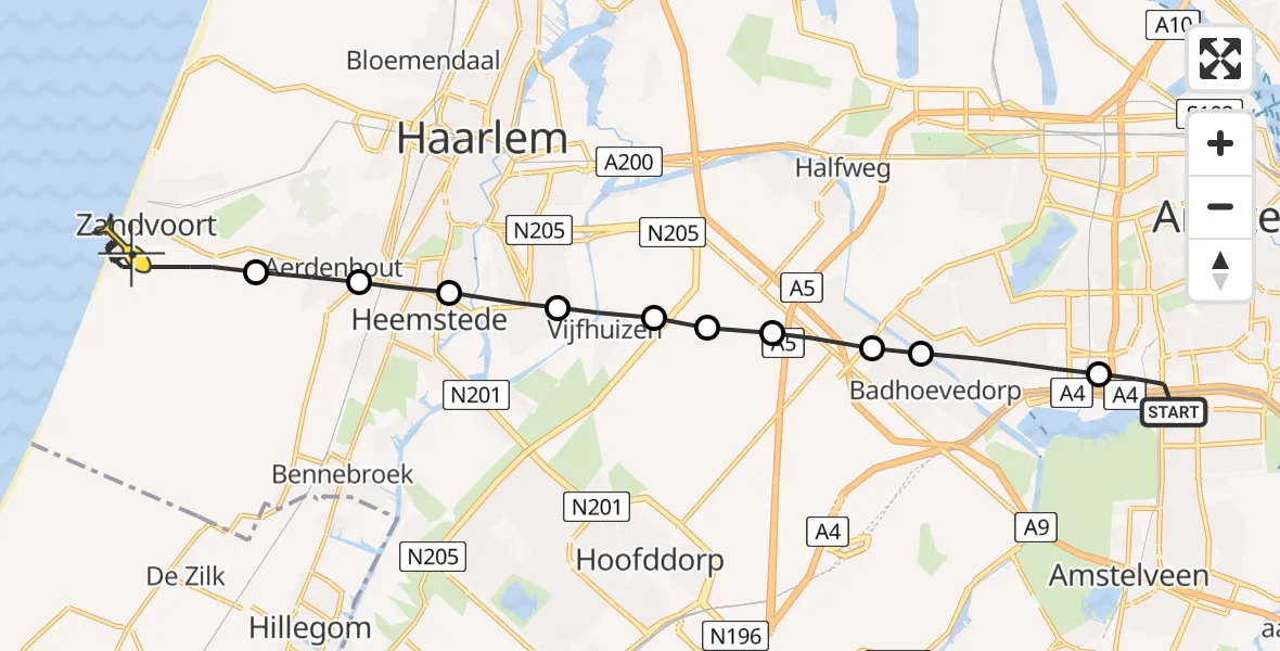 Routekaart van de vlucht: Lifeliner 1 naar Zandvoort