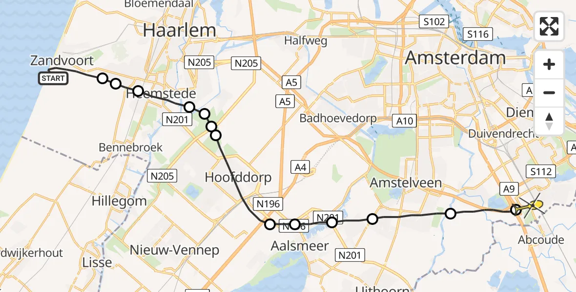 Routekaart van de vlucht: Lifeliner 1 naar Academisch Medisch Centrum (AMC)