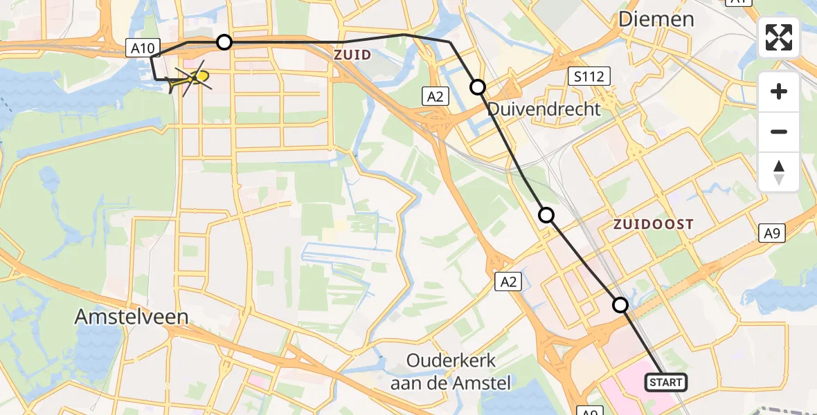 Routekaart van de vlucht: Lifeliner 1 naar VU Medisch Centrum Amsterdam