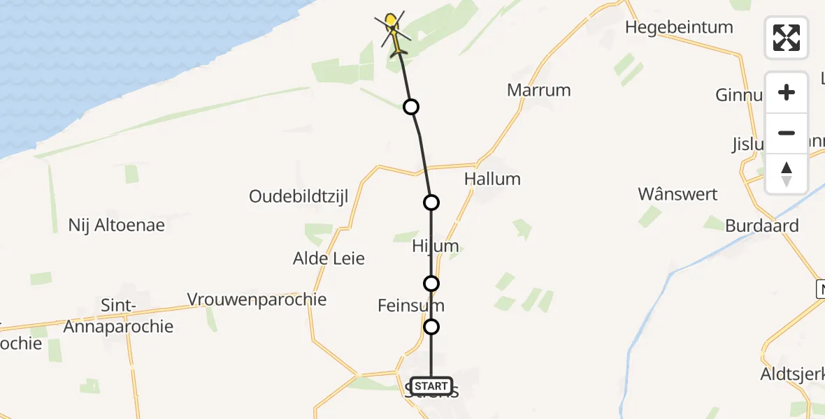 Routekaart van de vlucht: Ambulanceheli naar Marrum