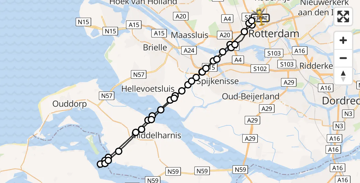 Vluchtroute Traumahelikopter Rotterdam The Hague Airport - Rotterdam The Hague Airport, 04 juni 2023, 04:56