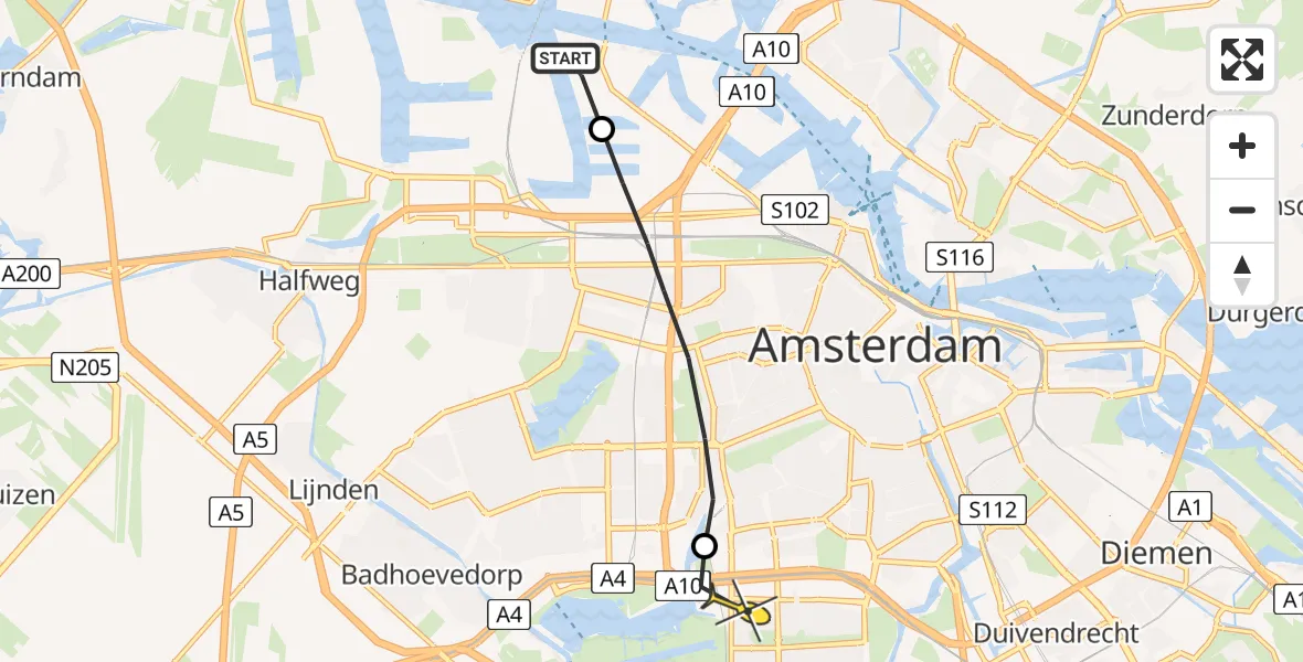 Routekaart van de vlucht: Lifeliner 1 naar VU Medisch Centrum Amsterdam