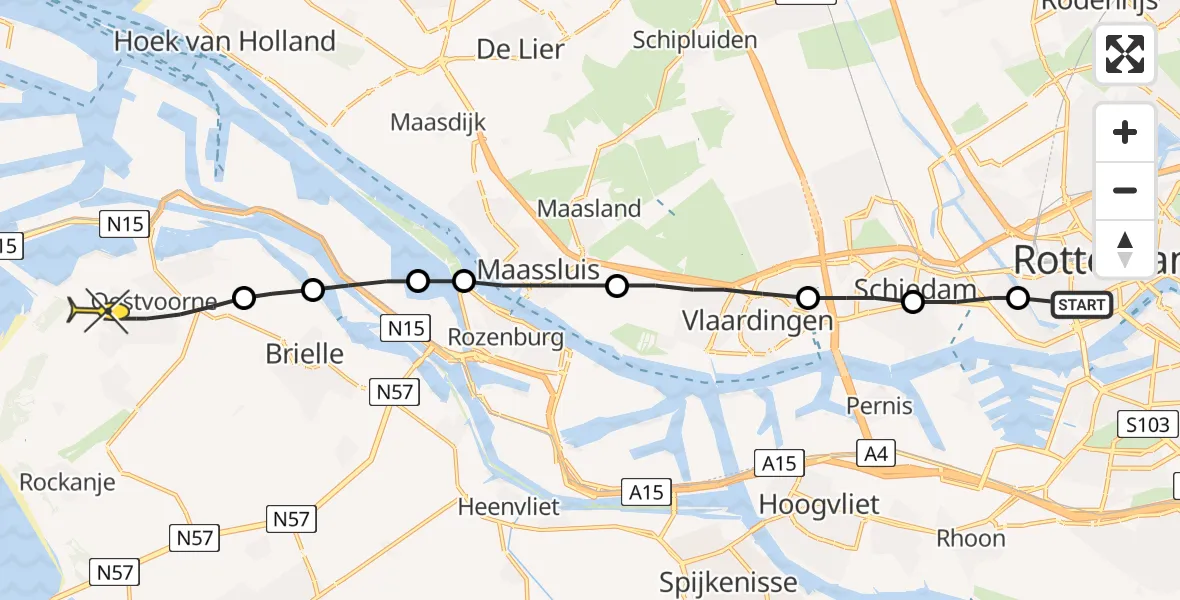 Routekaart van de vlucht: Lifeliner 2 naar Oostvoorne