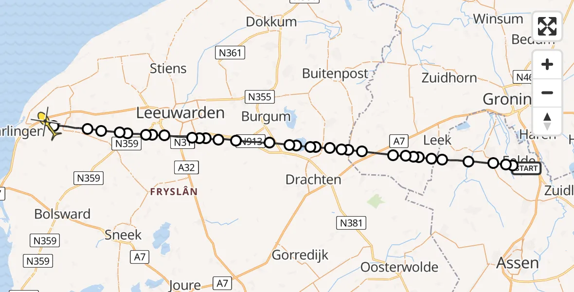 Routekaart van de vlucht: Lifeliner 4 naar Herbaijum