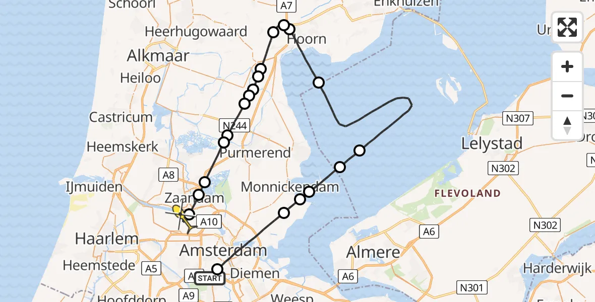 Routekaart van de vlucht: Lifeliner 1 naar Amsterdam Heliport