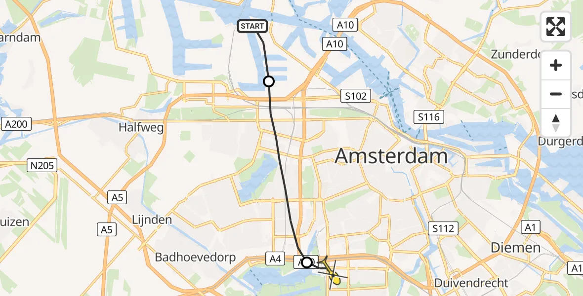 Routekaart van de vlucht: Lifeliner 1 naar VU Medisch Centrum Amsterdam