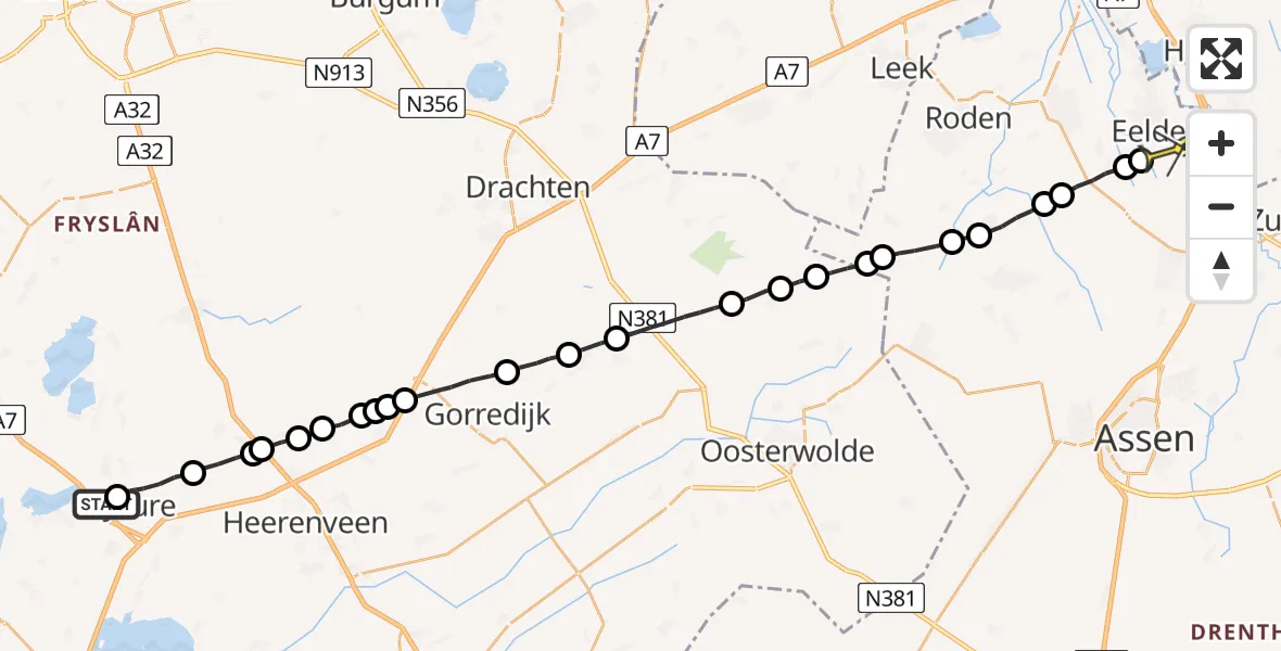 Routekaart van de vlucht: Lifeliner 4 naar Groningen Airport Eelde