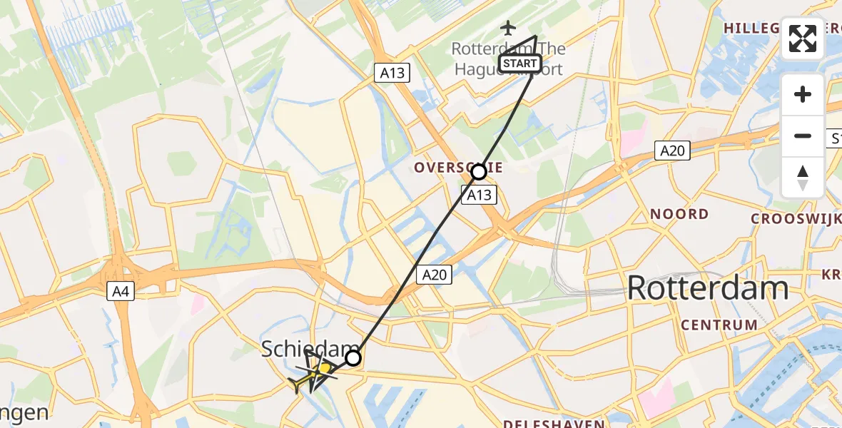 Routekaart van de vlucht: Lifeliner 2 naar Schiedam