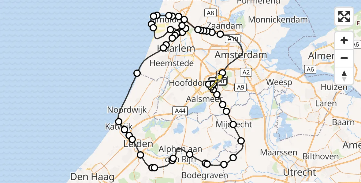 Routekaart van de vlucht: Politieheli naar Schiphol