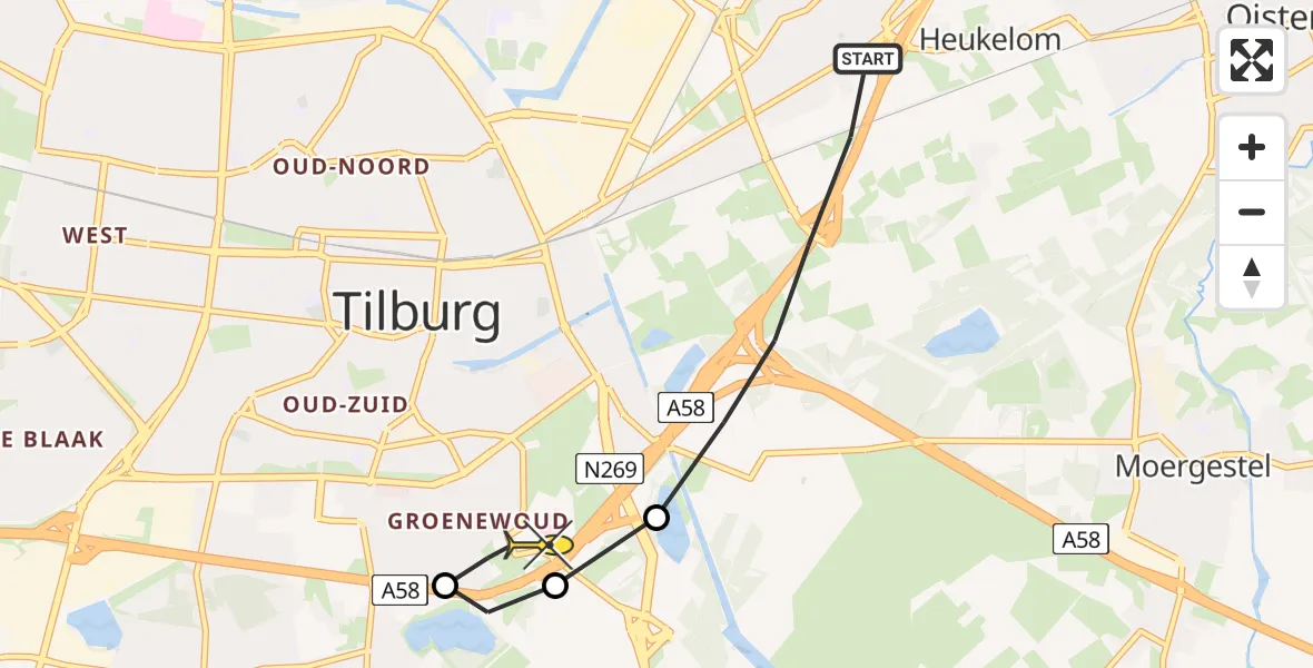 Routekaart van de vlucht: Lifeliner 3 naar Tilburg